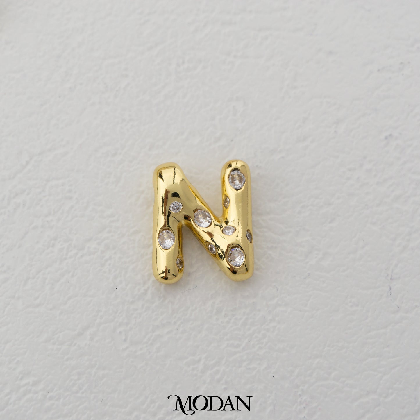 Chunky Zirconia A-Z Initial Alphabet Thick DIY Beads Charm Manik Liontin Kalung Huruf Tebal Dengan Permata Cubic Zirconia Hypoallergenic Gold Filled