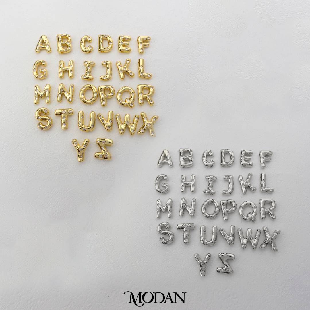 Chunky Zirconia A-Z Initial Alphabet Thick DIY Beads Charm Manik Liontin Kalung Huruf Tebal Dengan Permata Cubic Zirconia Hypoallergenic Gold Filled
