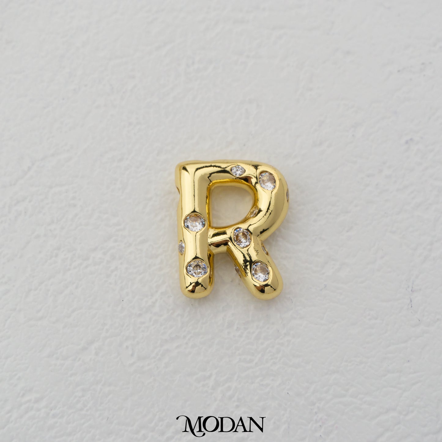 Chunky Zirconia A-Z Initial Alphabet Thick DIY Beads Charm Manik Liontin Kalung Huruf Tebal Dengan Permata Cubic Zirconia Hypoallergenic Gold Filled