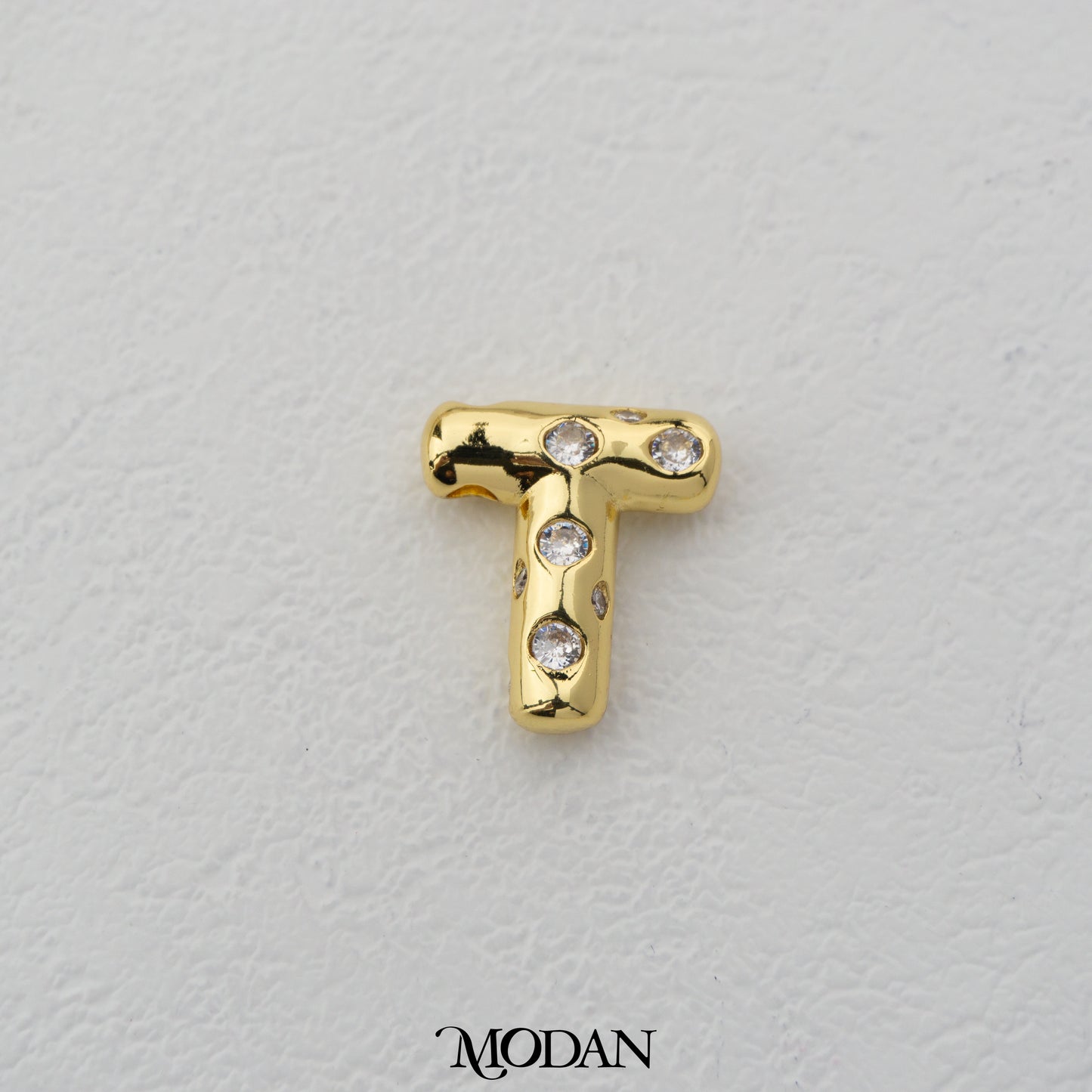 Chunky Zirconia A-Z Initial Alphabet Thick DIY Beads Charm Manik Liontin Kalung Huruf Tebal Dengan Permata Cubic Zirconia Hypoallergenic Gold Filled