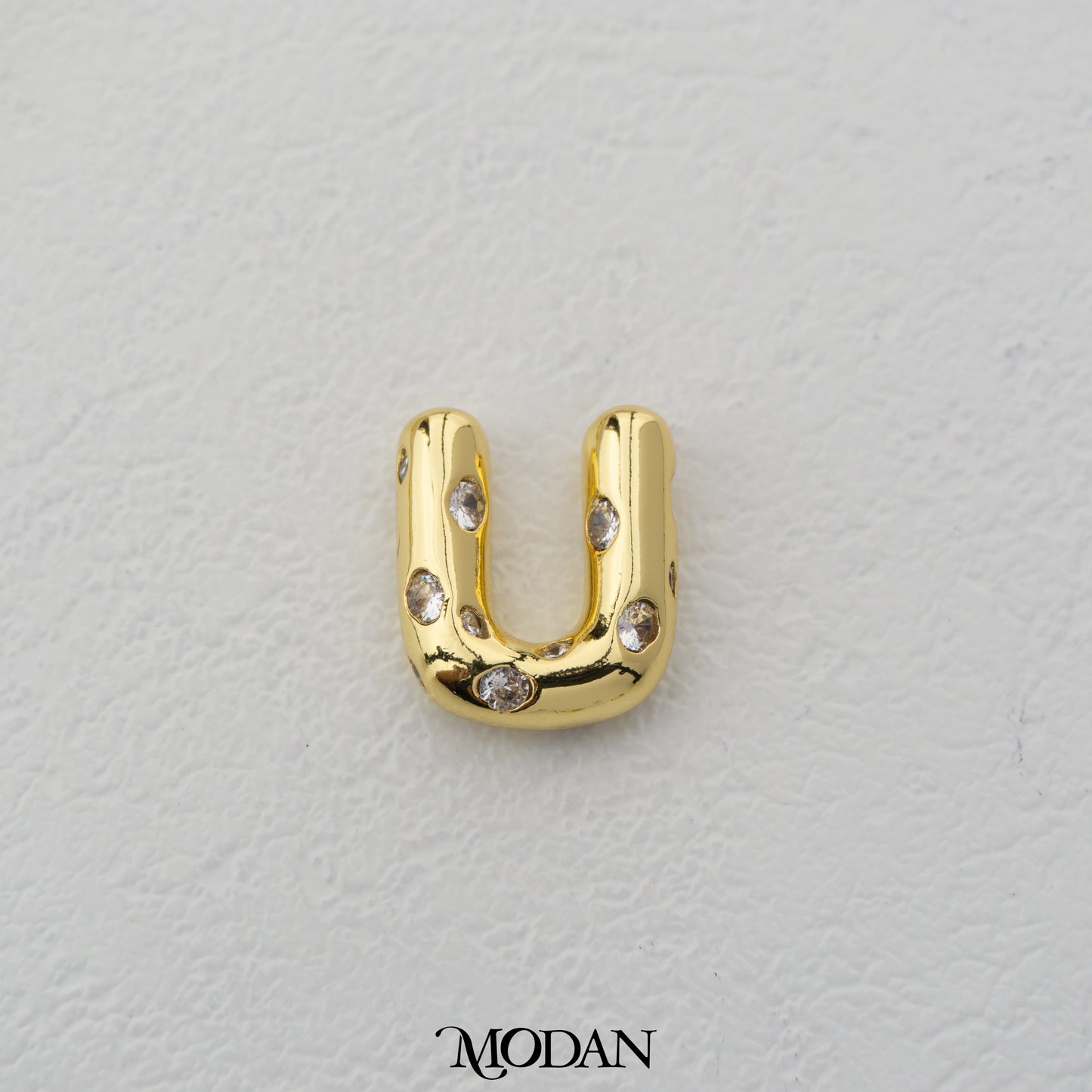 Chunky Zirconia A-Z Initial Alphabet Thick DIY Beads Charm Manik Liontin Kalung Huruf Tebal Dengan Permata Cubic Zirconia Hypoallergenic Gold Filled