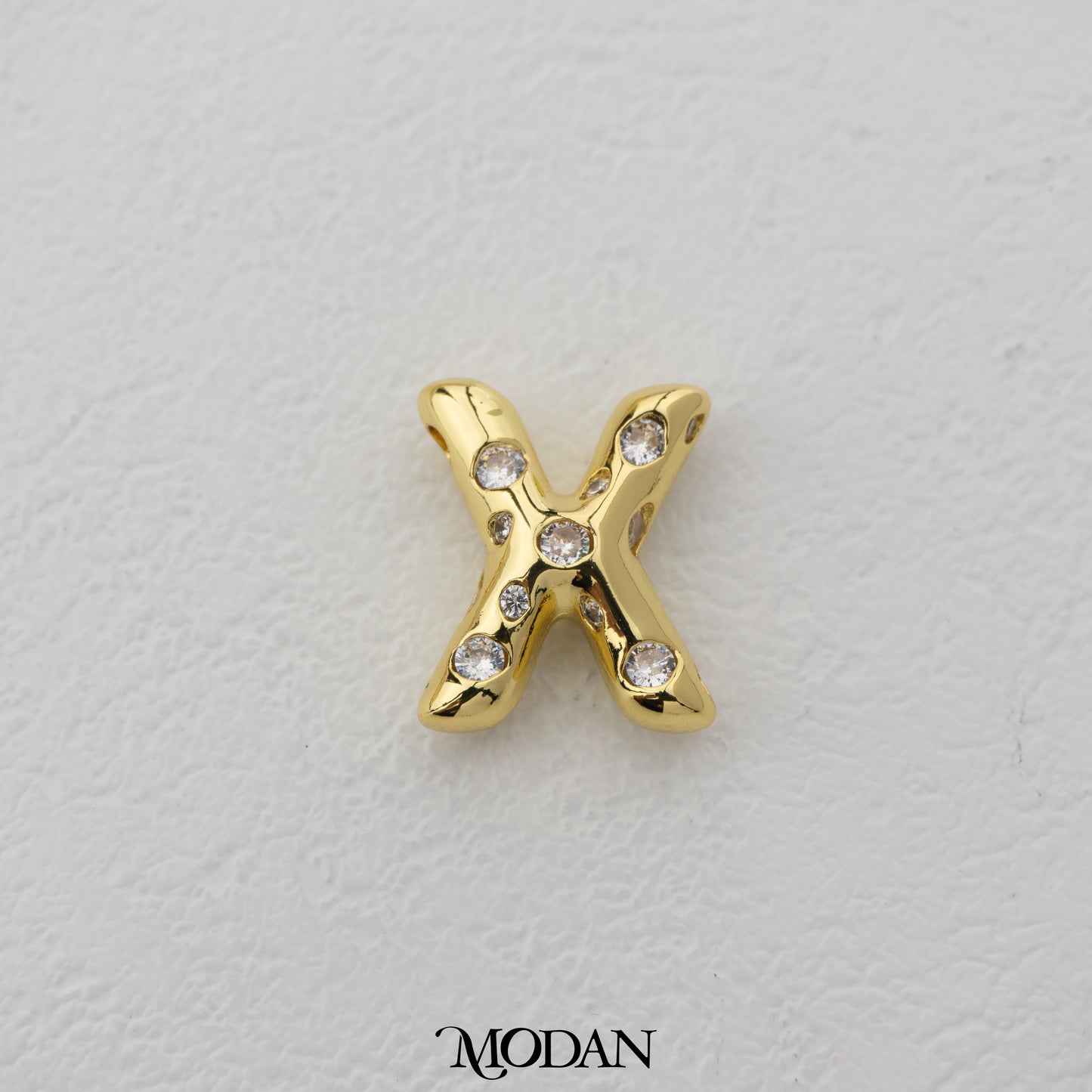 Chunky Zirconia A-Z Initial Alphabet Thick DIY Beads Charm Manik Liontin Kalung Huruf Tebal Dengan Permata Cubic Zirconia Hypoallergenic Gold Filled