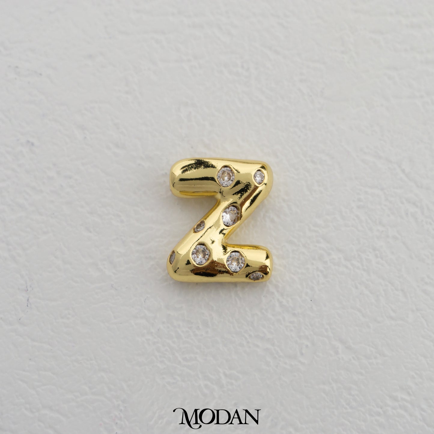 Chunky Zirconia A-Z Initial Alphabet Thick DIY Beads Charm Manik Liontin Kalung Huruf Tebal Dengan Permata Cubic Zirconia Hypoallergenic Gold Filled