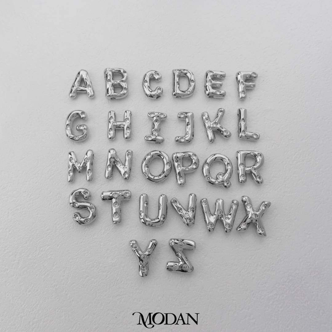 Chunky Zirconia A-Z Initial Alphabet Thick DIY Beads Charm Manik Liontin Kalung Huruf Tebal Dengan Permata Cubic Zirconia Hypoallergenic Gold Filled