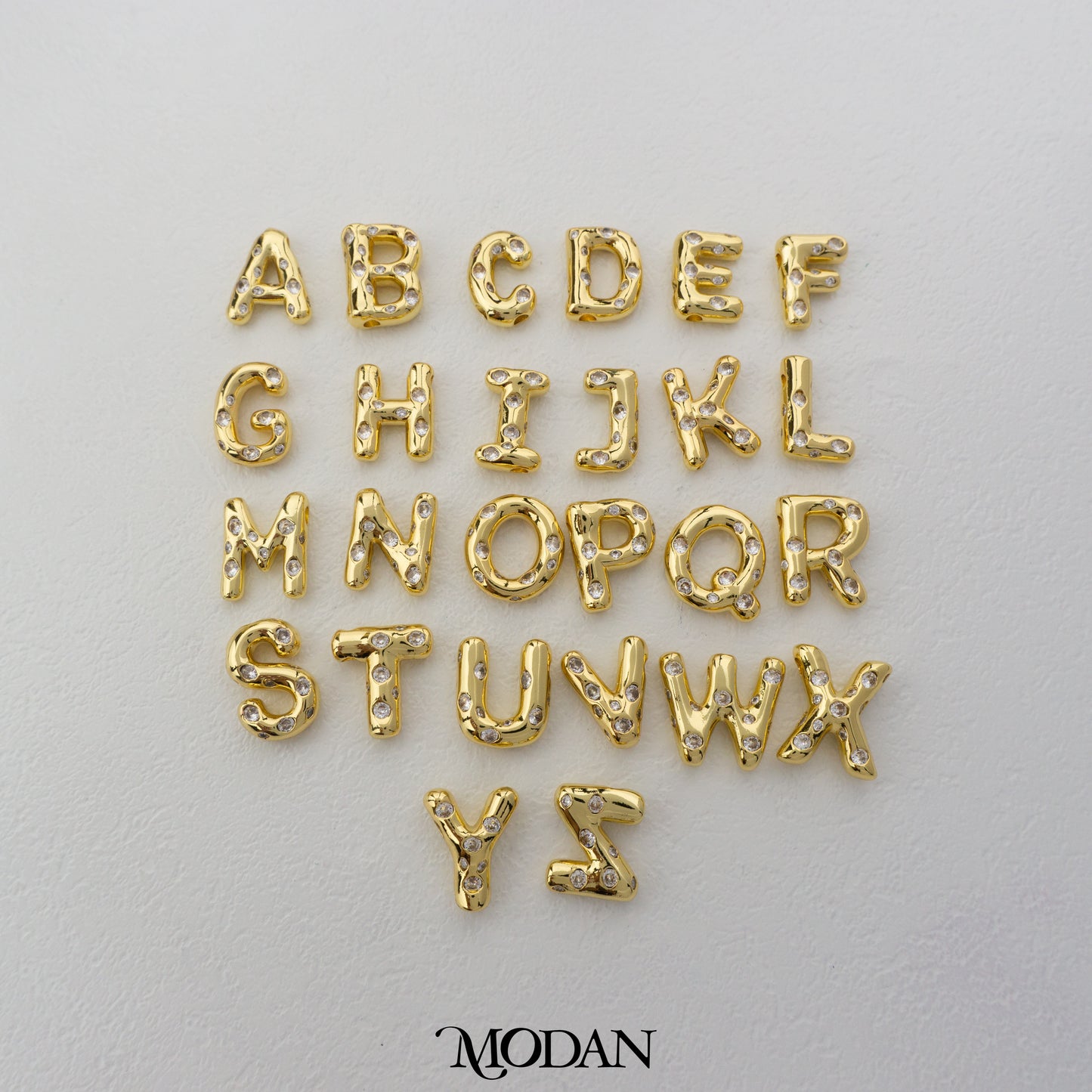 Chunky Zirconia A-Z Initial Alphabet Thick DIY Beads Charm Manik Liontin Kalung Huruf Tebal Dengan Permata Cubic Zirconia Hypoallergenic Gold Filled
