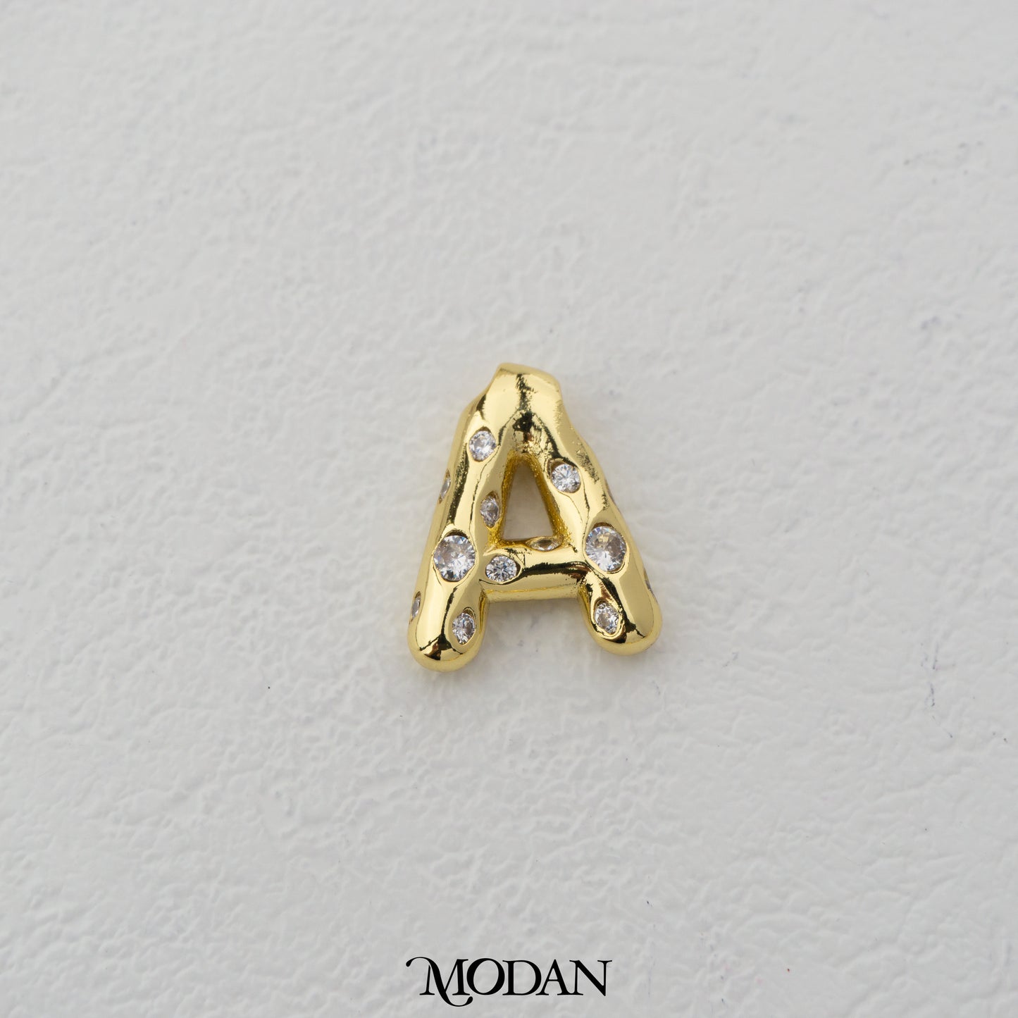 Chunky Zirconia A-Z Initial Alphabet Thick DIY Beads Charm Manik Liontin Kalung Huruf Tebal Dengan Permata Cubic Zirconia Hypoallergenic Gold Filled