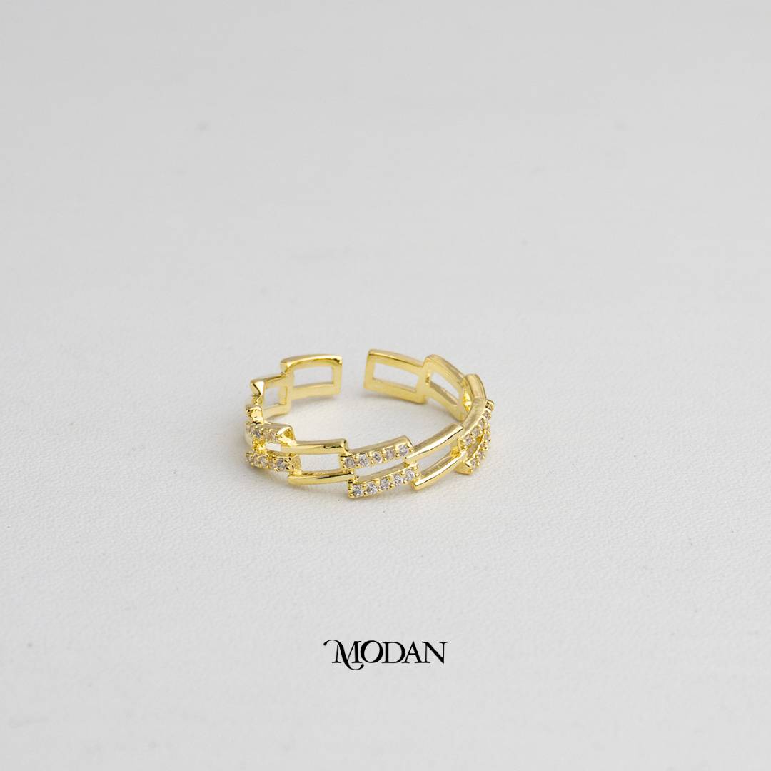 Geometric Hollow Chain Link Ring Cincin Geometris Rantai Berongga Hypoallergenic Gold Plated