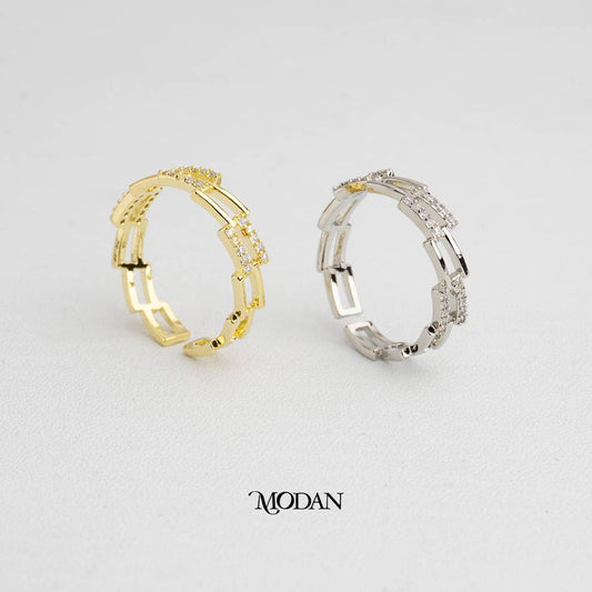 Geometric Hollow Chain Link Ring Cincin Geometris Rantai Berongga Hypoallergenic Gold Plated