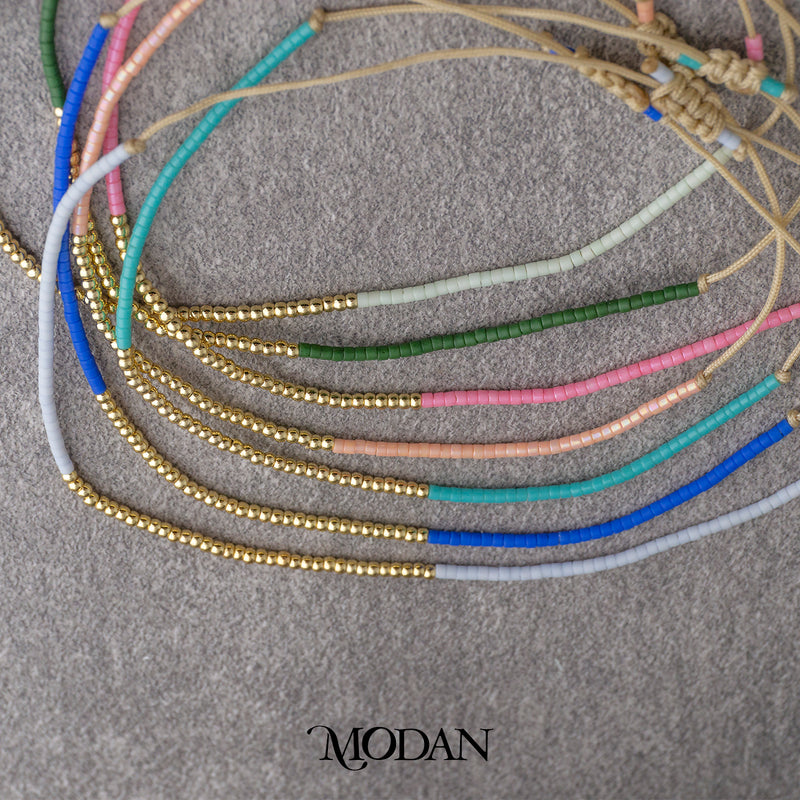 Colorful Summer Beach Style Beads Bracelet Gelang Tali Musim Panas Warna Warni Serut Hypoallergenic Gold Plated
