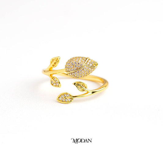 Elegant Golden Tulip Adjustable Ring Cincin Bunga Tulip Hypoallergenic Gold Plated