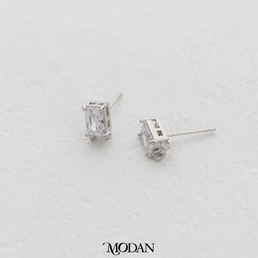 Double Loops Rectangle Stud Earrings DIY Earrings Findings Pengait Anting Tusuk Berlian Hypoallergenic Gold Plated