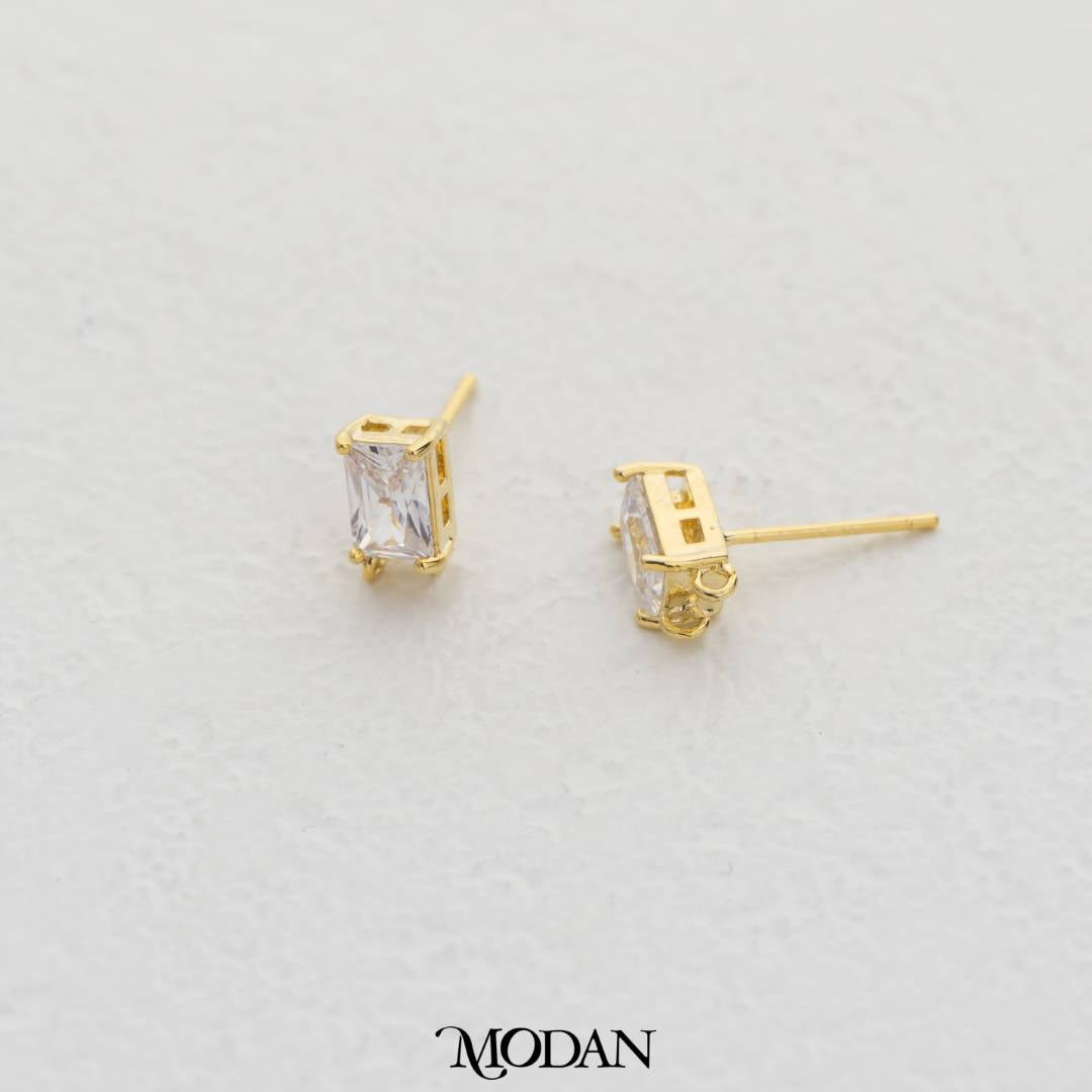 Double Loops Rectangle Stud Earrings DIY Earrings Findings Pengait Anting Tusuk Berlian Hypoallergenic Gold Plated