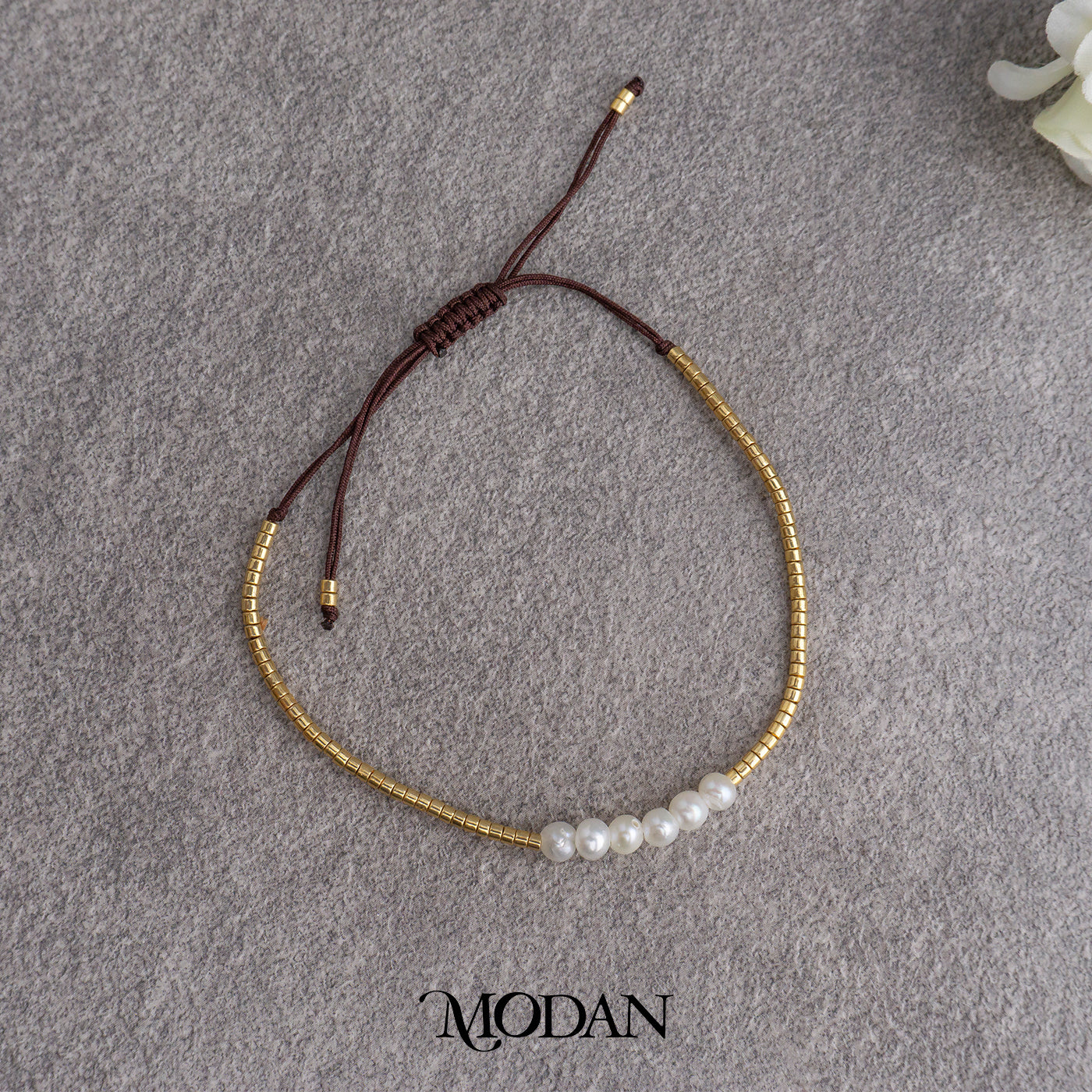 Summer Pearl Golden Beads Black Adjustable Bracelet Gelang Tali Serut Hitam Emas Mutiara Hypoallergenic Gold Plated