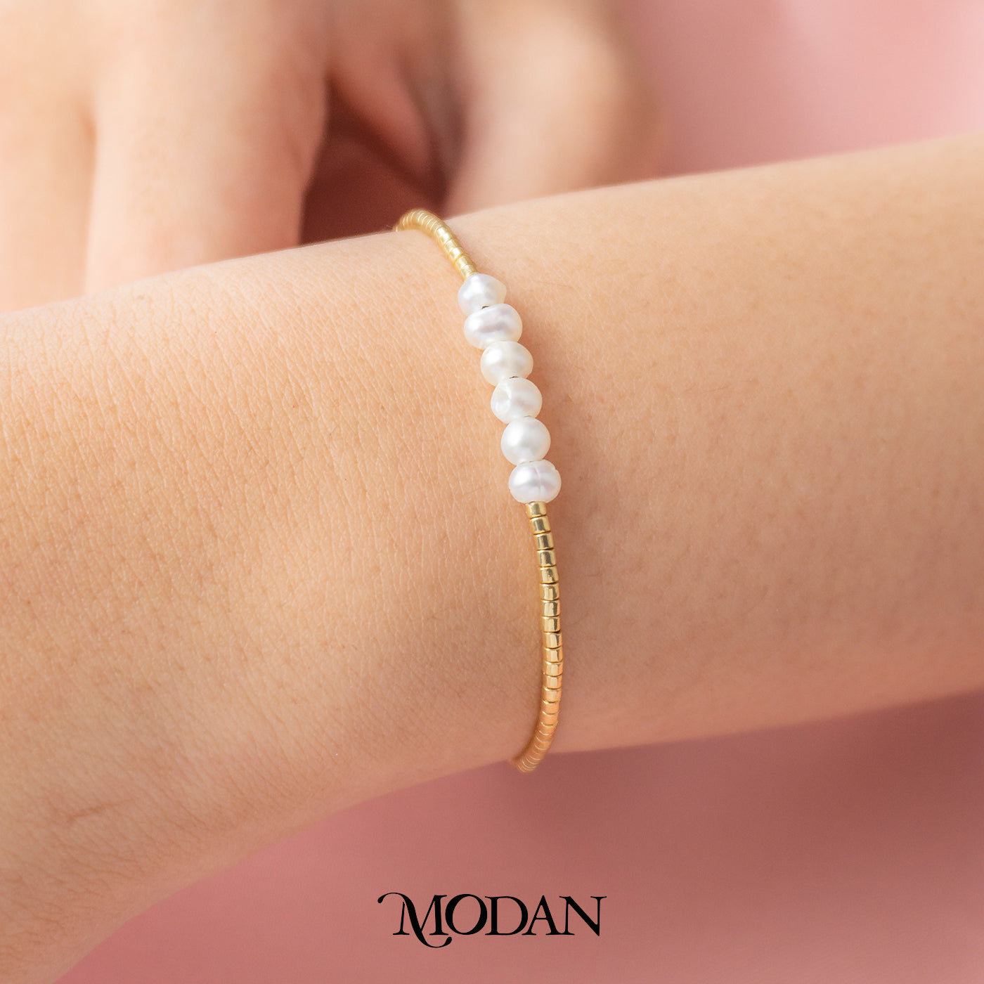 Summer Pearl Golden Beads Black Adjustable Bracelet Gelang Tali Serut Hitam Emas Mutiara Hypoallergenic Gold Plated