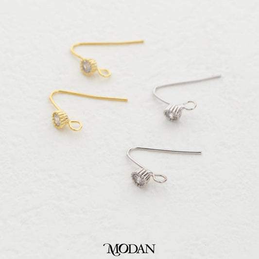Simple Hooks Zirconia Earring DIY Earrings Findings Pengait Anting Gantung Zirconia Unfinished Hypoallergenic Gold Plated