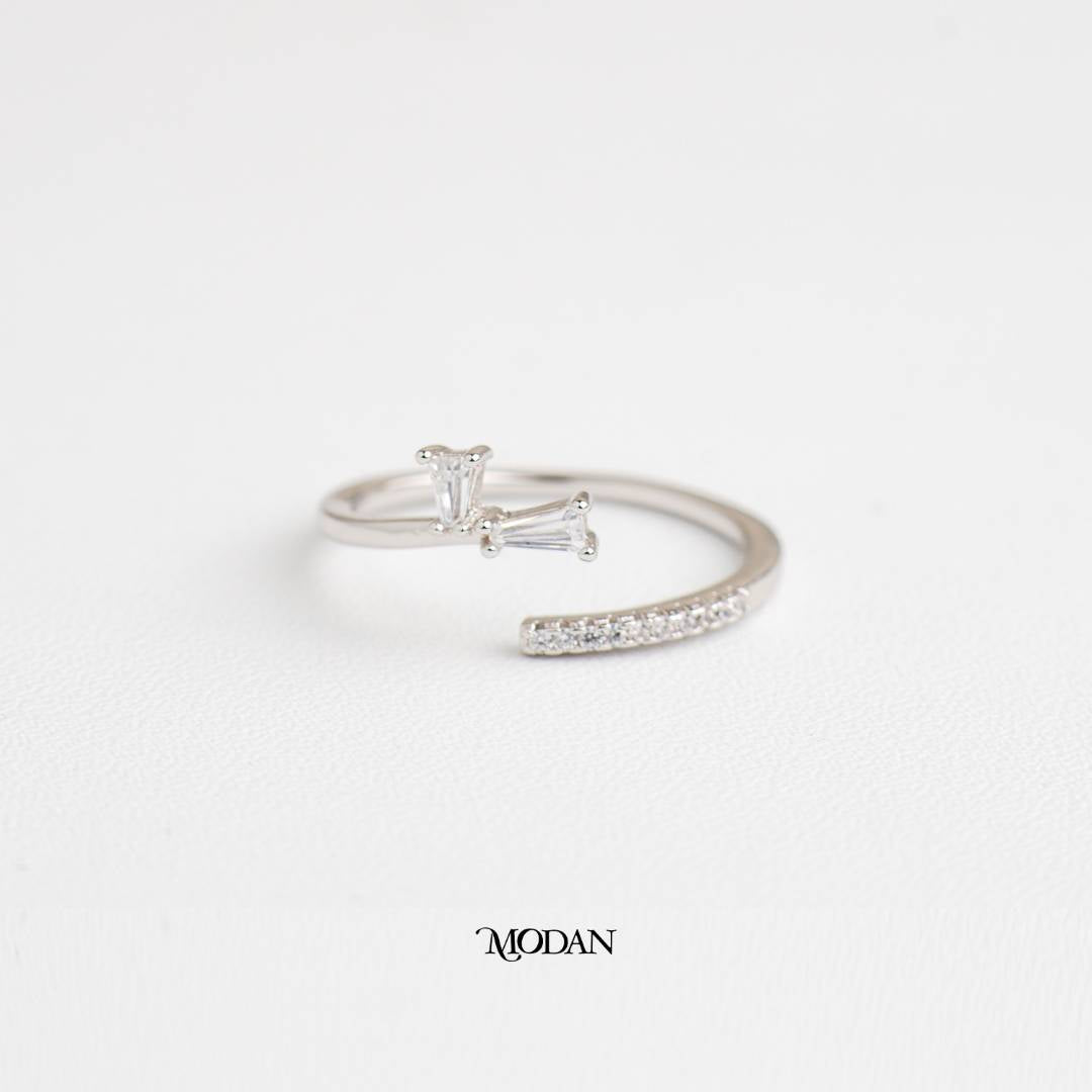 Minimalist Double Baguette Adjustable Ring Cincin Minimalis Hypoallergenic Gold Plated