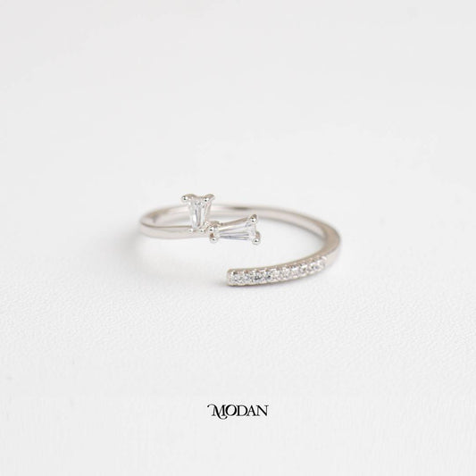 Minimalist Double Baguette Adjustable Ring Cincin Minimalis Hypoallergenic Gold Plated