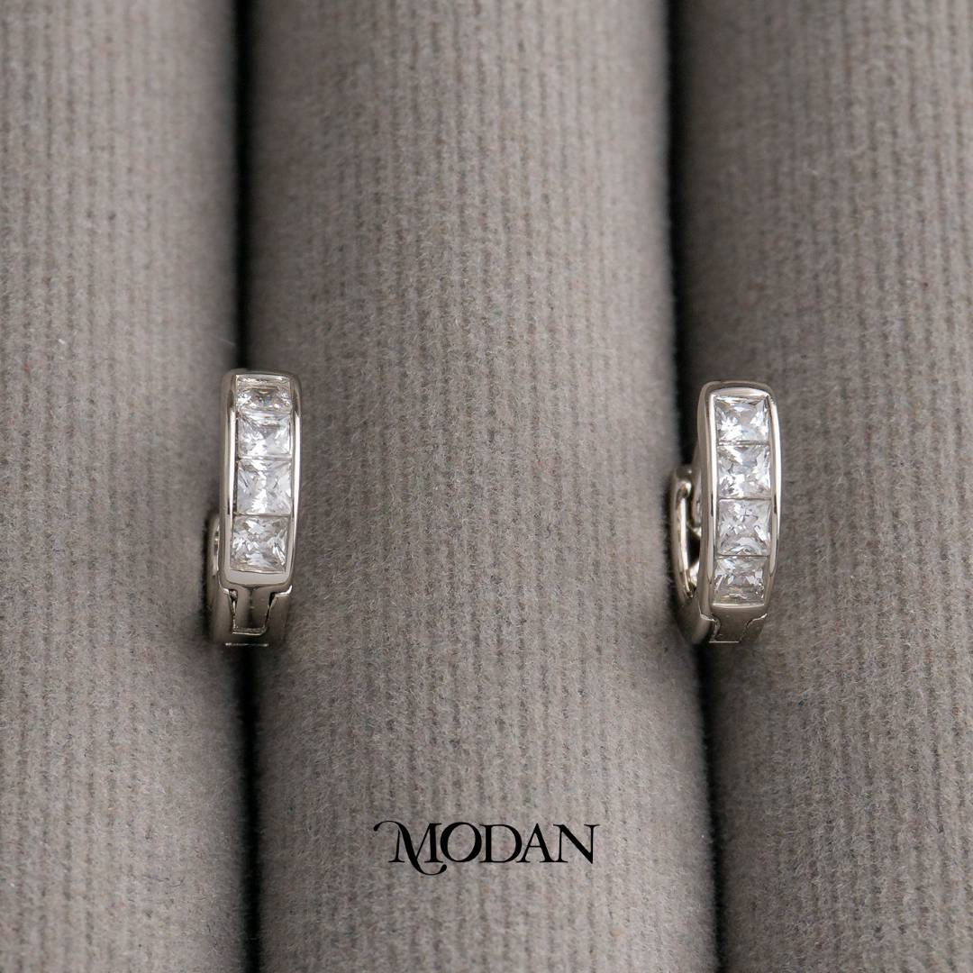 Baguette Rectangular Bar Hoops Earrings Anting Bulat Hypoallergenic Gold Plated