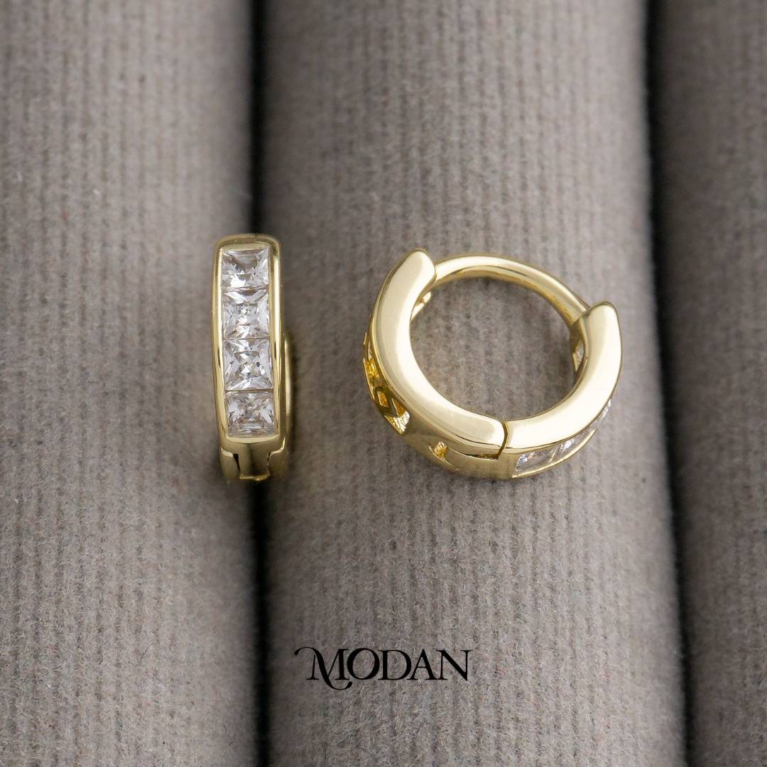Baguette Rectangular Bar Hoops Earrings Anting Bulat Hypoallergenic Gold Plated