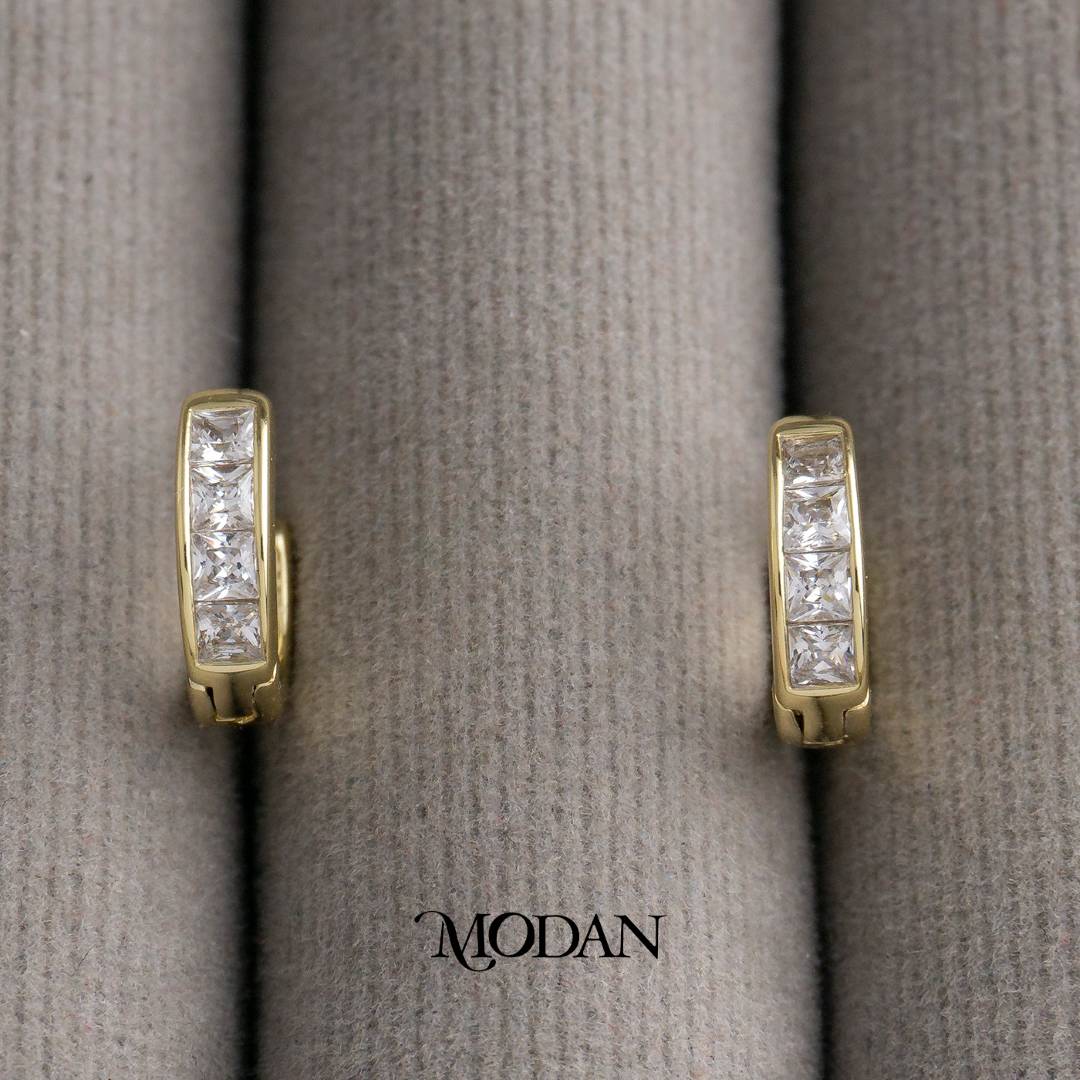 Baguette Rectangular Bar Hoops Earrings Anting Bulat Hypoallergenic Gold Plated