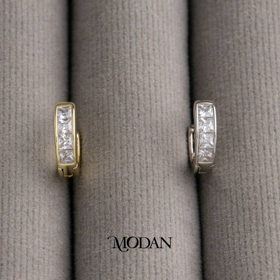 Baguette Rectangular Bar Hoops Earrings Anting Bulat Hypoallergenic Gold Plated