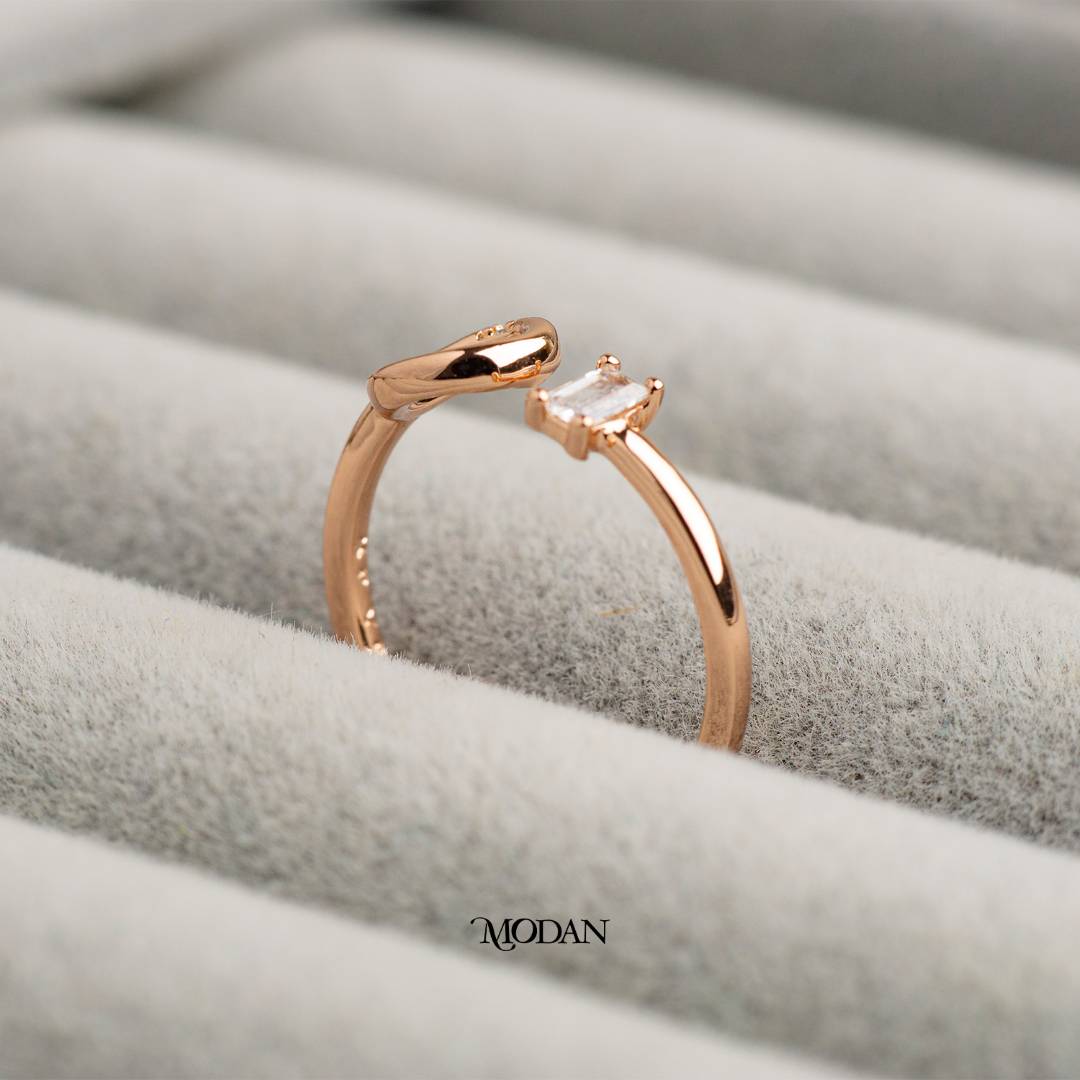 Simple Circle And Baguette Adjustable Ring Cincin Bulat Simple Hypoallergenic Gold Plated