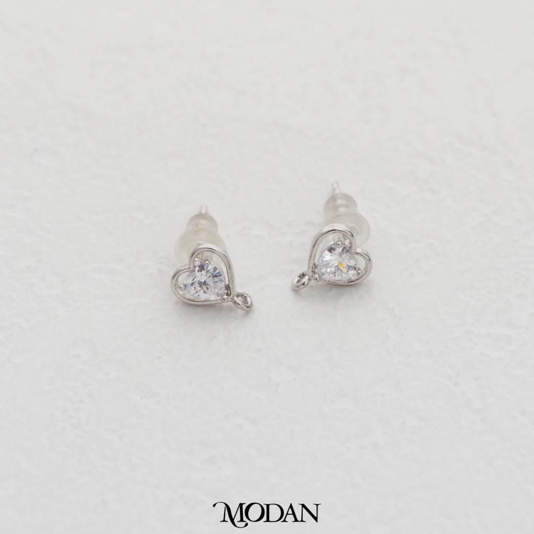 Mini Heart Cubic Zirconia Stud Earring DIY Earrings Findings Pengait Anting Hati Kecil Berlian Unfinished Hypoallergenic Gold Plated