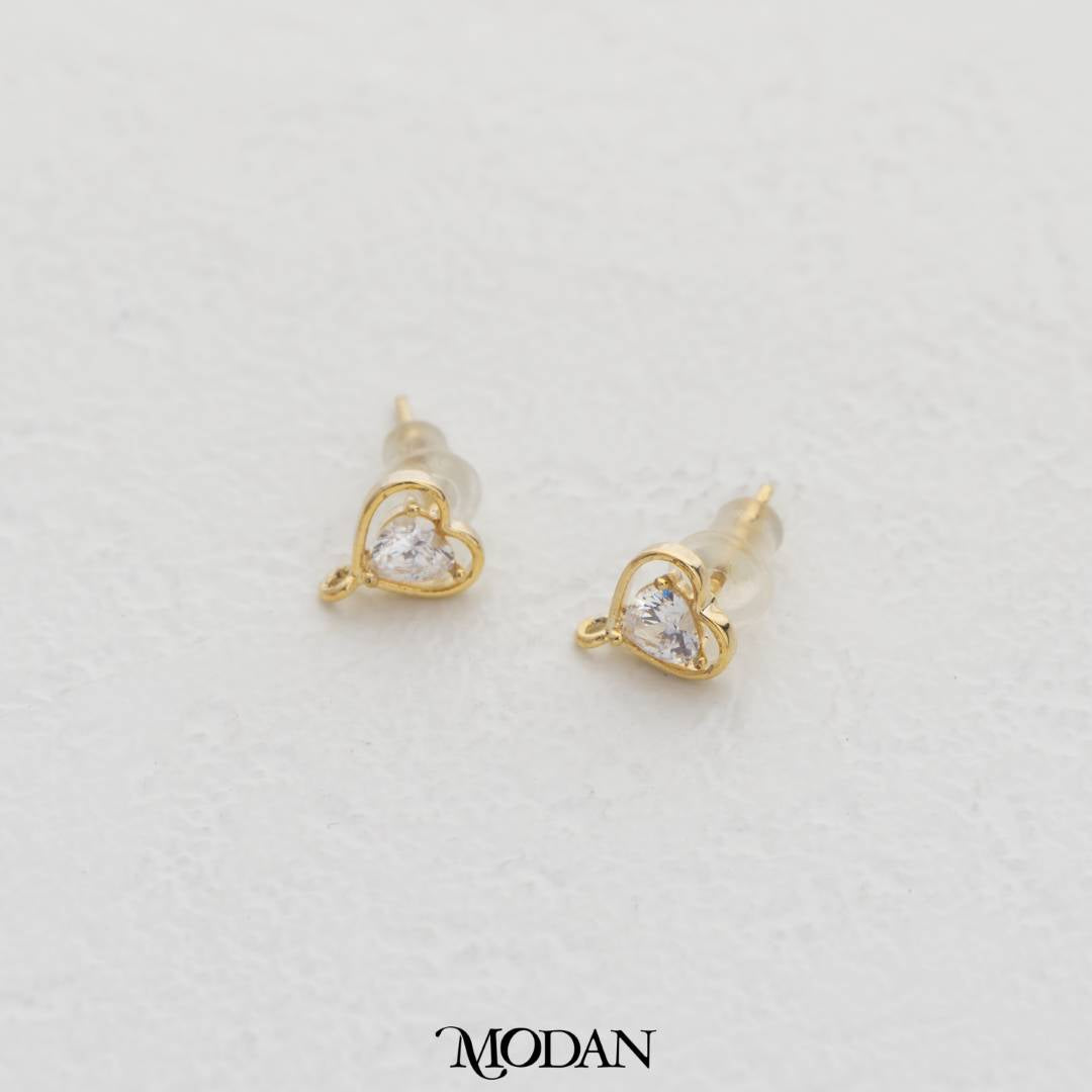Mini Heart Cubic Zirconia Stud Earring DIY Earrings Findings Pengait Anting Hati Kecil Berlian Unfinished Hypoallergenic Gold Plated