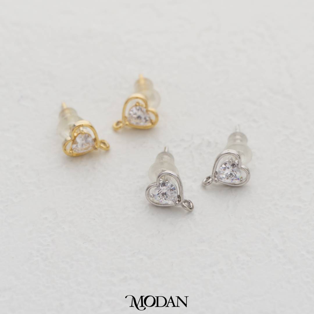 Mini Heart Cubic Zirconia Stud Earring DIY Earrings Findings Pengait Anting Hati Kecil Berlian Unfinished Hypoallergenic Gold Plated