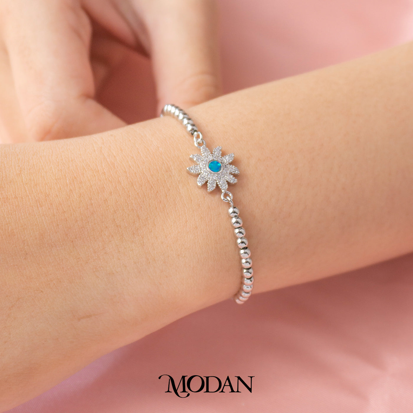 Silver Sunflower Moonstone Bubble Chain Adjustable Bracelet Gelang Bunga Hypoallergenic Gold Filled