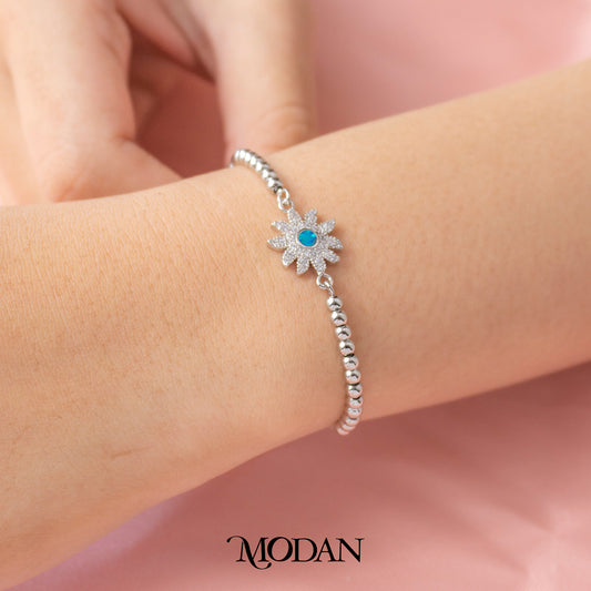 Silver Sunflower Moonstone Bubble Chain Adjustable Bracelet Gelang Bunga Hypoallergenic Gold Filled