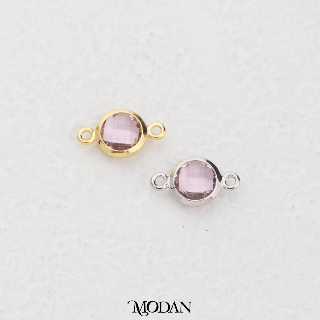 Colorful Faceted Birthstone DIY Connector Liontin Bulan Lahir Warna-Warni Hypoallergenic Gold Filled