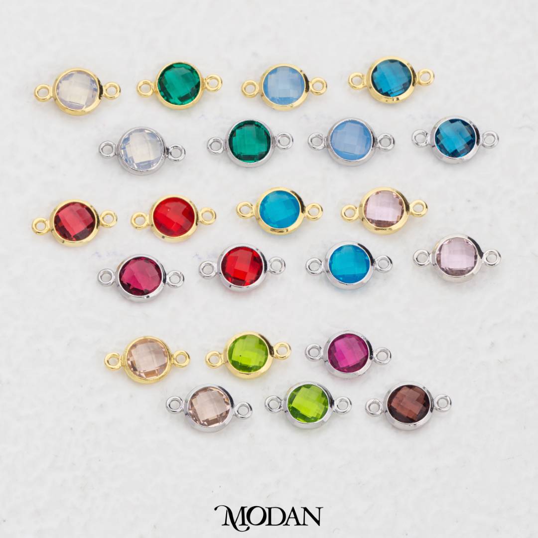 Colorful Faceted Birthstone DIY Connector Liontin Bulan Lahir Warna-Warni Hypoallergenic Gold Filled