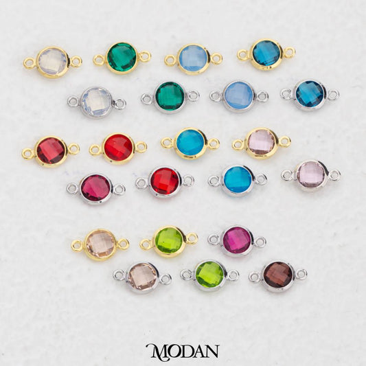 Colorful Faceted Birthstone DIY Connector Liontin Bulan Lahir Warna-Warni Hypoallergenic Gold Filled