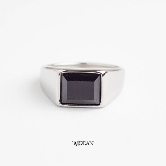 Minimalist Square Black Men's Ring Cincin Pria Kotak Hitam Hypoallergenic Stainless Steel