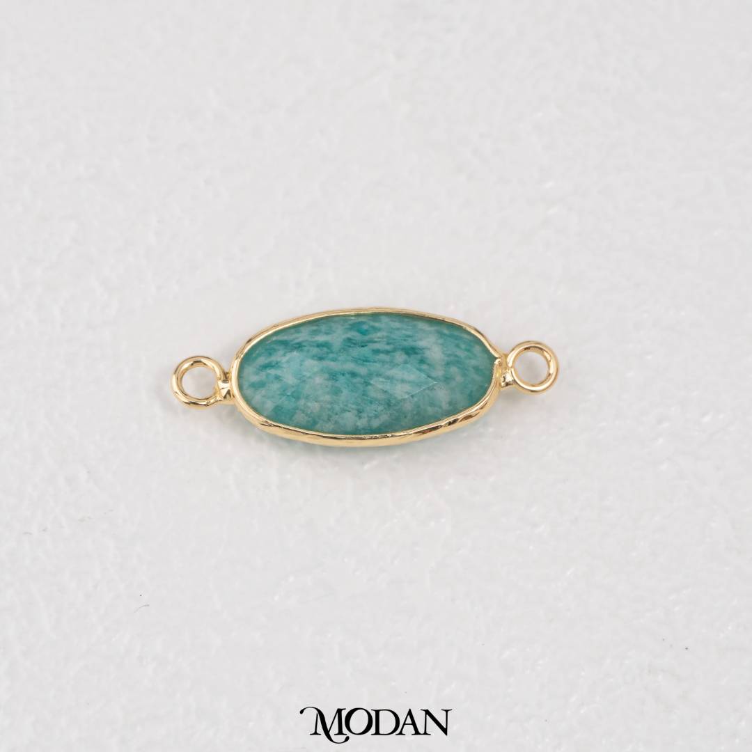Natural Gemstones Boho Style Oval DIY Connector Liontin Konektor Oval Amazonite Pink Quartz Tiger Eye Hypoallergenic Gold Filled