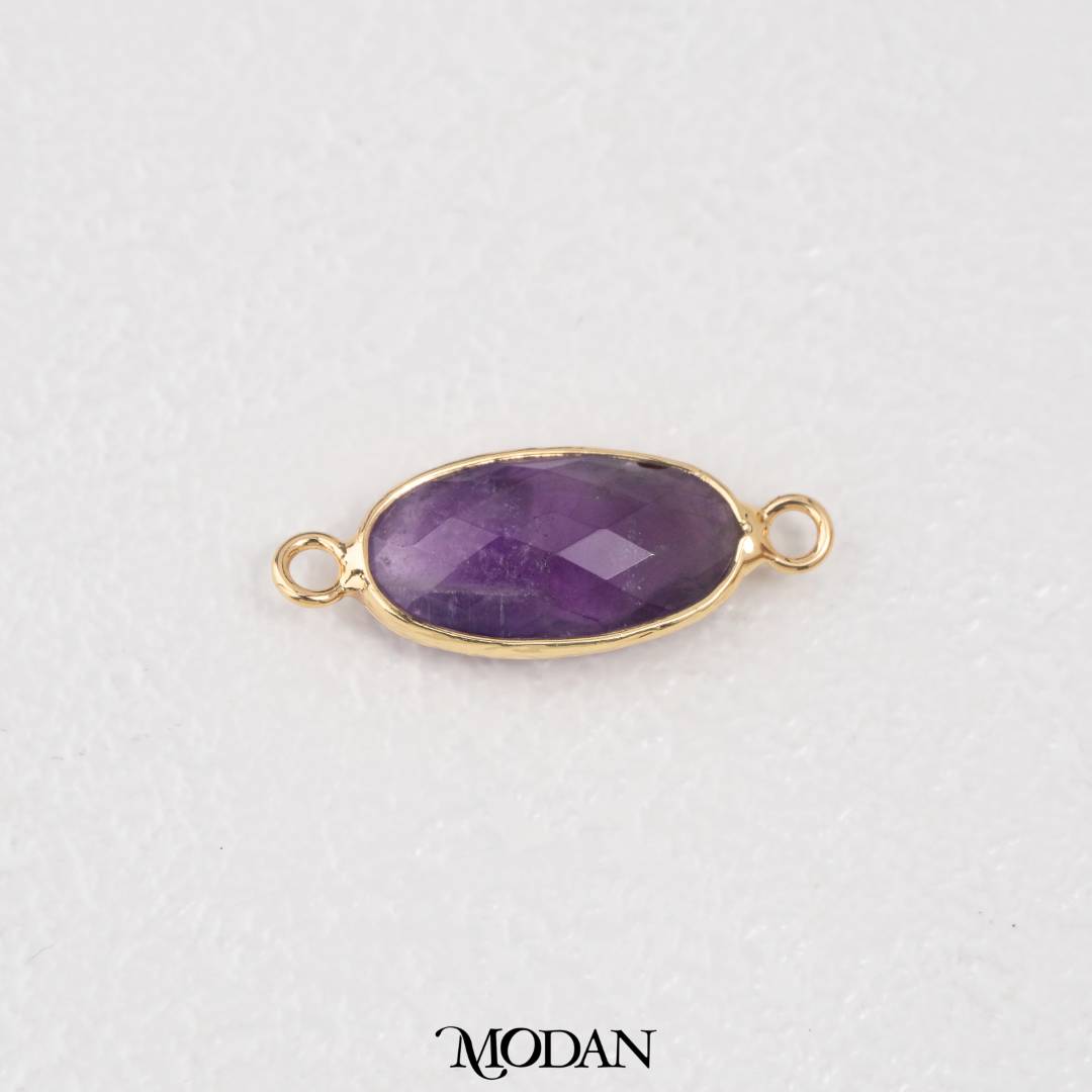 Natural Gemstones Boho Style Oval DIY Connector Liontin Konektor Oval Amazonite Pink Quartz Tiger Eye Hypoallergenic Gold Filled