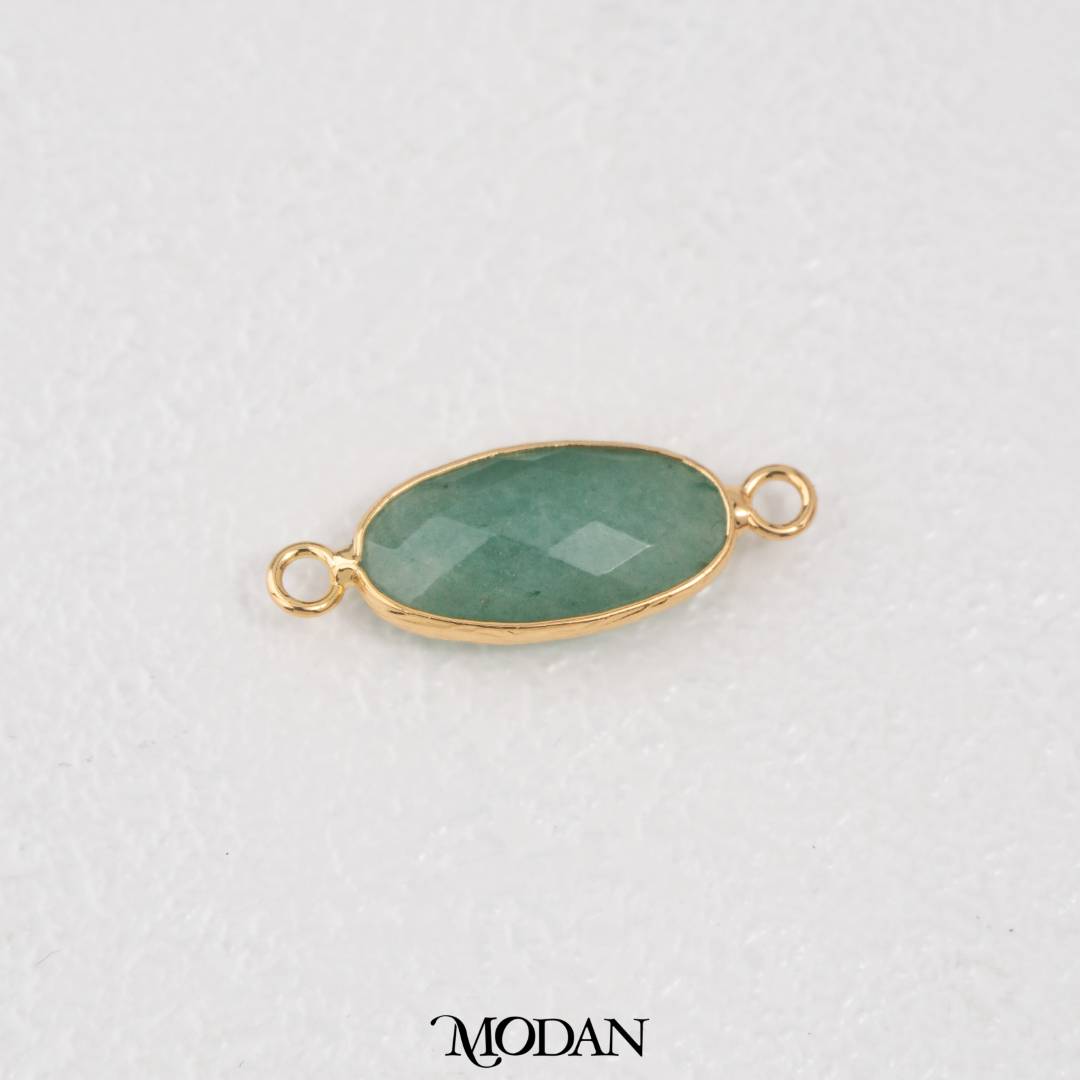 Natural Gemstones Boho Style Oval DIY Connector Liontin Konektor Oval Amazonite Pink Quartz Tiger Eye Hypoallergenic Gold Filled