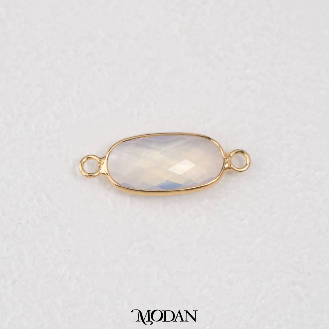 Natural Gemstones Boho Style Oval DIY Connector Liontin Konektor Oval Amazonite Pink Quartz Tiger Eye Hypoallergenic Gold Filled
