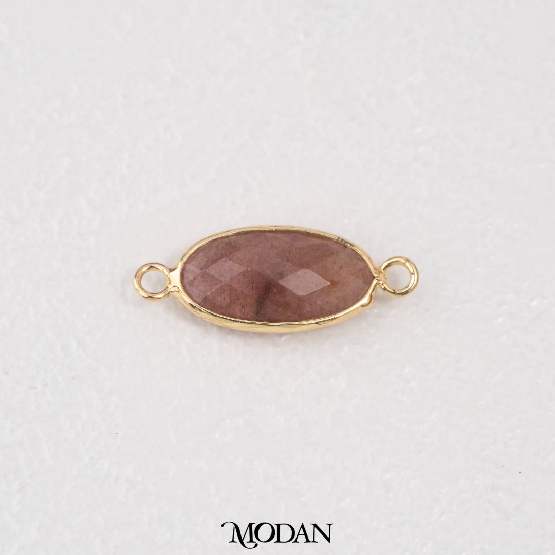 Natural Gemstones Boho Style Oval DIY Connector Liontin Konektor Oval Amazonite Pink Quartz Tiger Eye Hypoallergenic Gold Filled