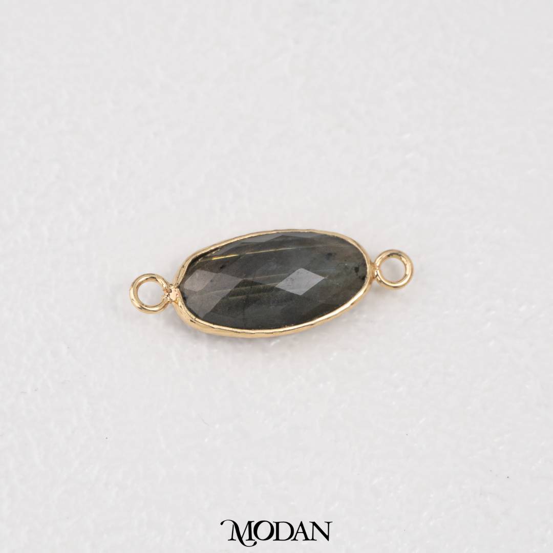 Natural Gemstones Boho Style Oval DIY Connector Liontin Konektor Oval Amazonite Pink Quartz Tiger Eye Hypoallergenic Gold Filled