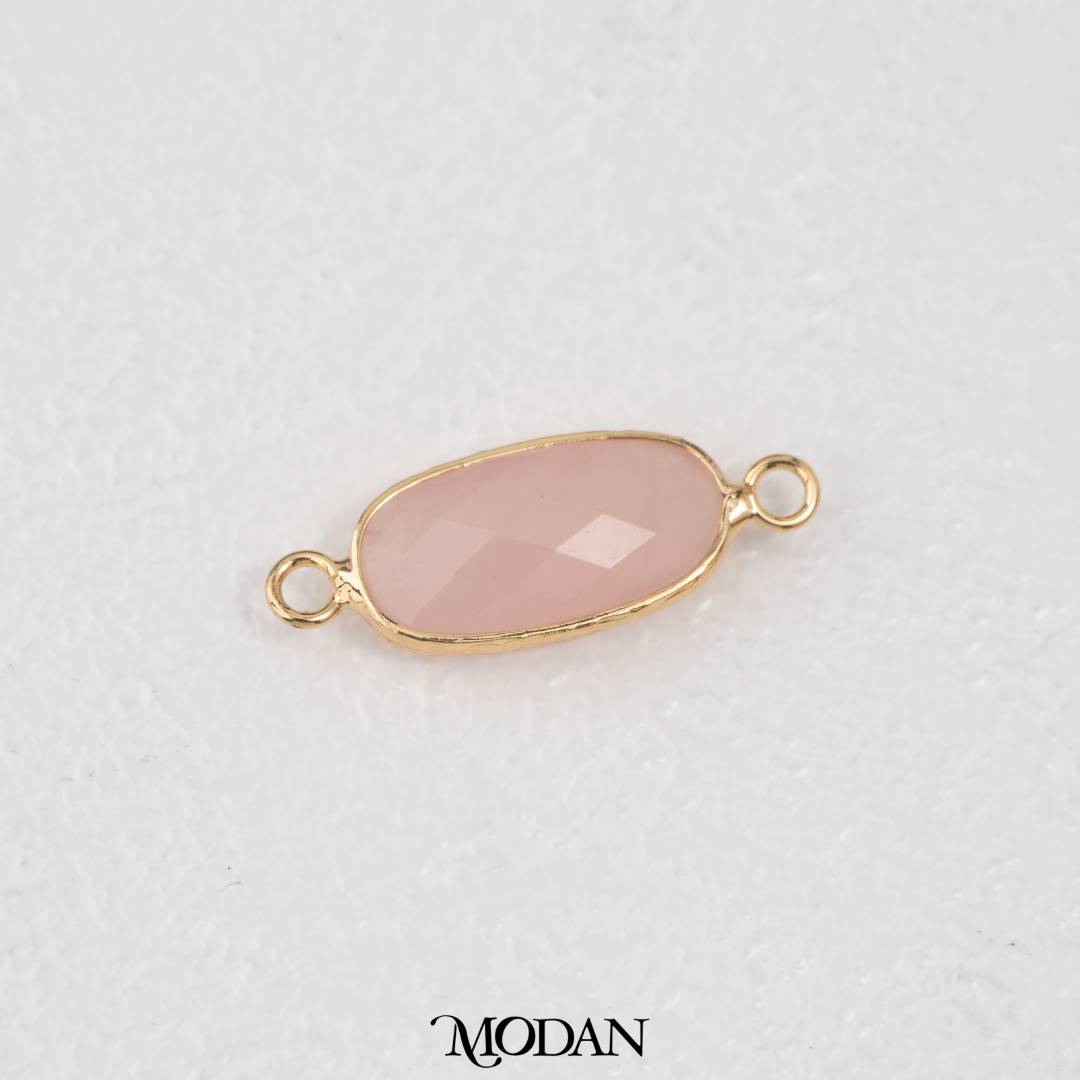 Natural Gemstones Boho Style Oval DIY Connector Liontin Konektor Oval Amazonite Pink Quartz Tiger Eye Hypoallergenic Gold Filled