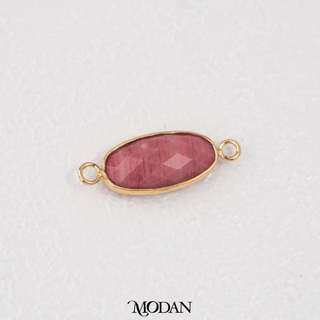 Natural Gemstones Boho Style Oval DIY Connector Liontin Konektor Oval Amazonite Pink Quartz Tiger Eye Hypoallergenic Gold Filled