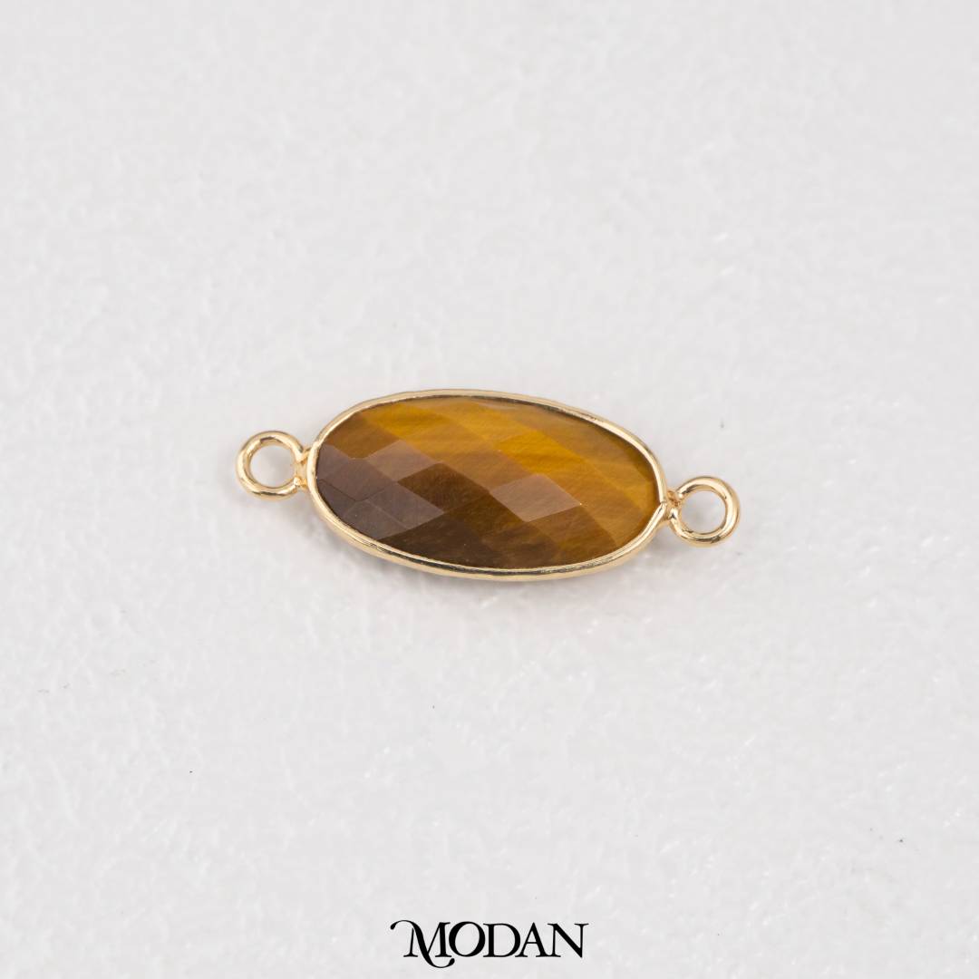 Natural Gemstones Boho Style Oval DIY Connector Liontin Konektor Oval Amazonite Pink Quartz Tiger Eye Hypoallergenic Gold Filled