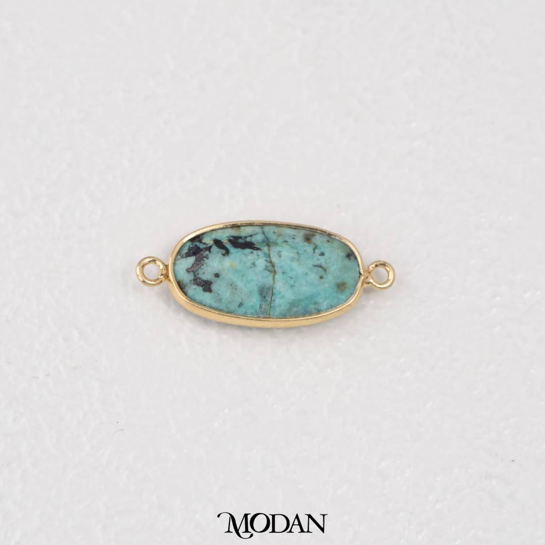 Natural Gemstones Boho Style Oval DIY Connector Liontin Konektor Oval Amazonite Pink Quartz Tiger Eye Hypoallergenic Gold Filled