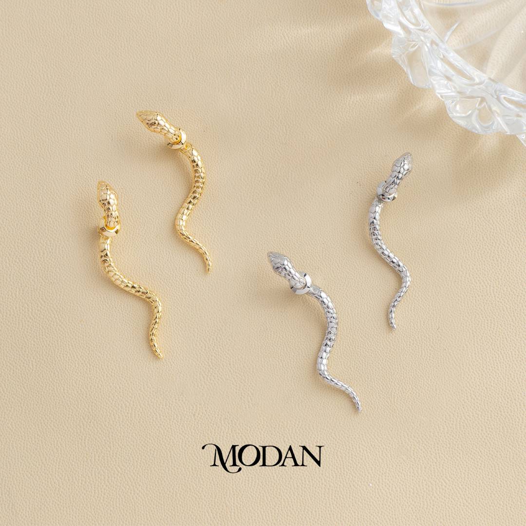 Snake Wavy Ear Jacket Earrings 2in1 Style Anting Tusuk dan Anting Jurai Ular Premium Gold Filled Hypoallergenic