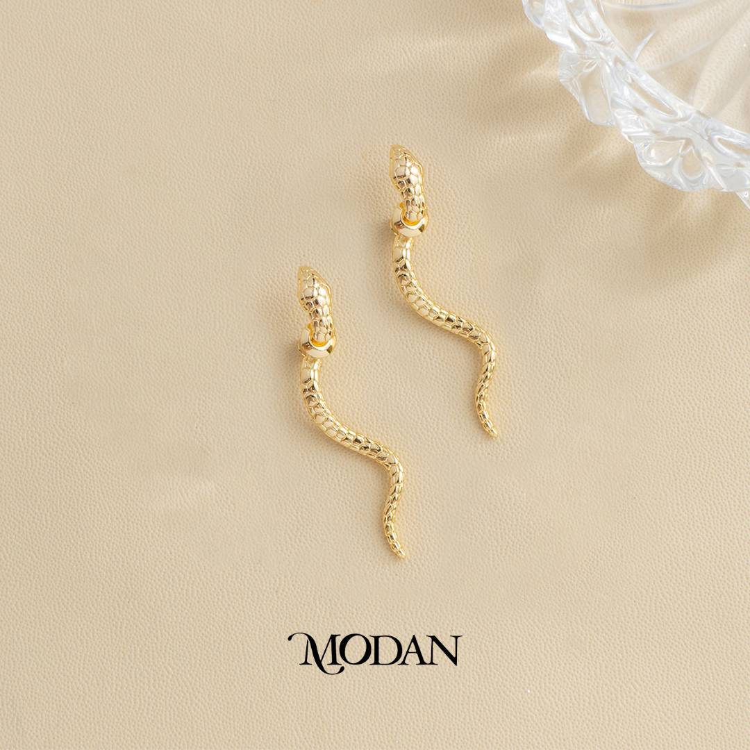 Snake Wavy Ear Jacket Earrings 2in1 Style Anting Tusuk dan Anting Jurai Ular Premium Gold Filled Hypoallergenic