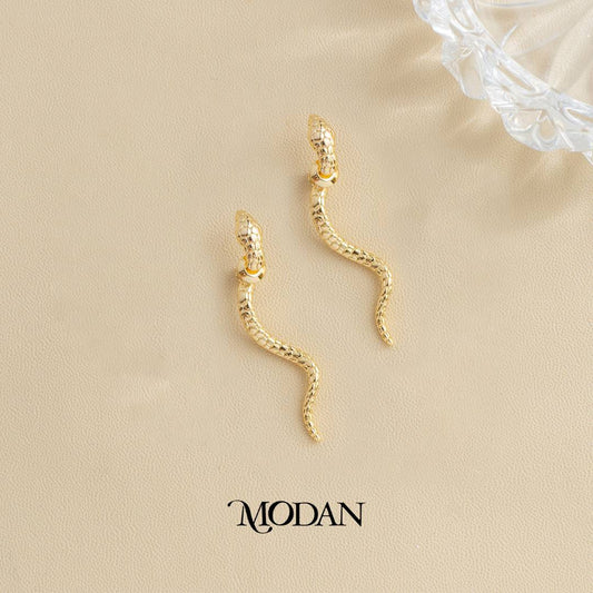 Snake Wavy Ear Jacket Earrings 2in1 Style Anting Tusuk dan Anting Jurai Ular Premium Gold Filled Hypoallergenic