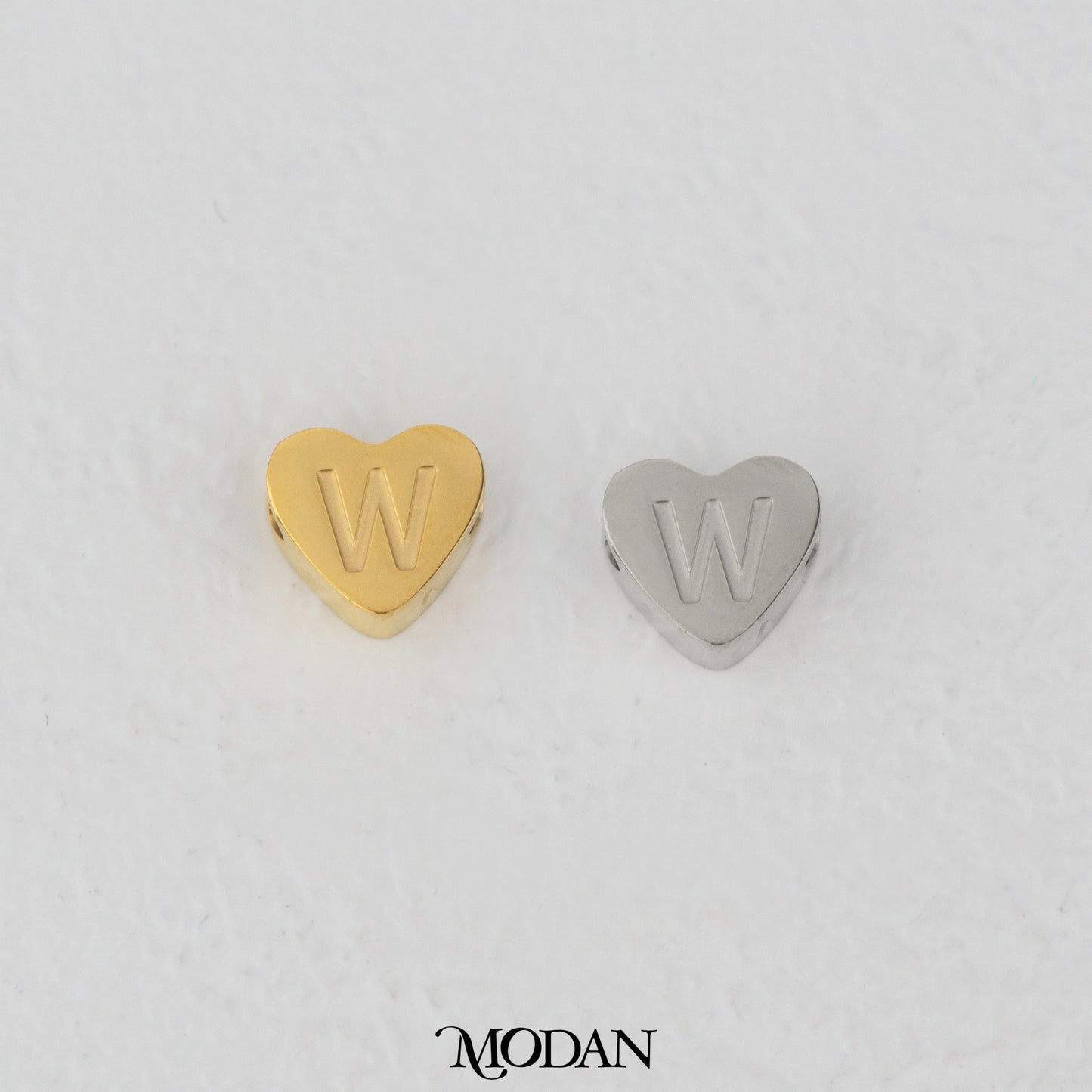 Titanium Steel Mini Plain A-Z Initial Alphabet Love Shaped DIY Beads Charm Beads Manik Liontin Kalung Huruf Bentuk Hati Hypoallergenic Stainless Steel
