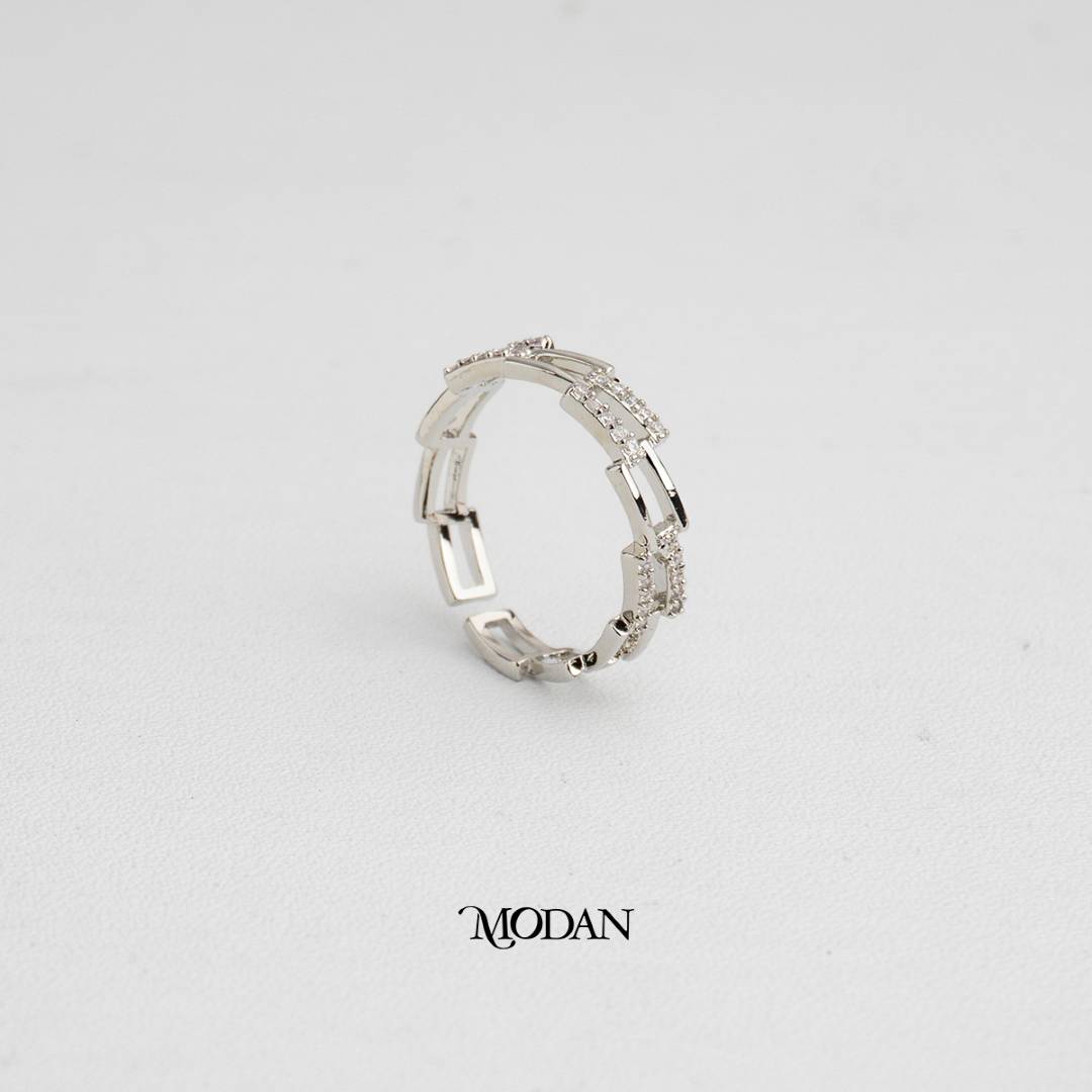 Geometric Hollow Chain Link Ring Cincin Geometris Rantai Berongga Hypoallergenic Gold Plated